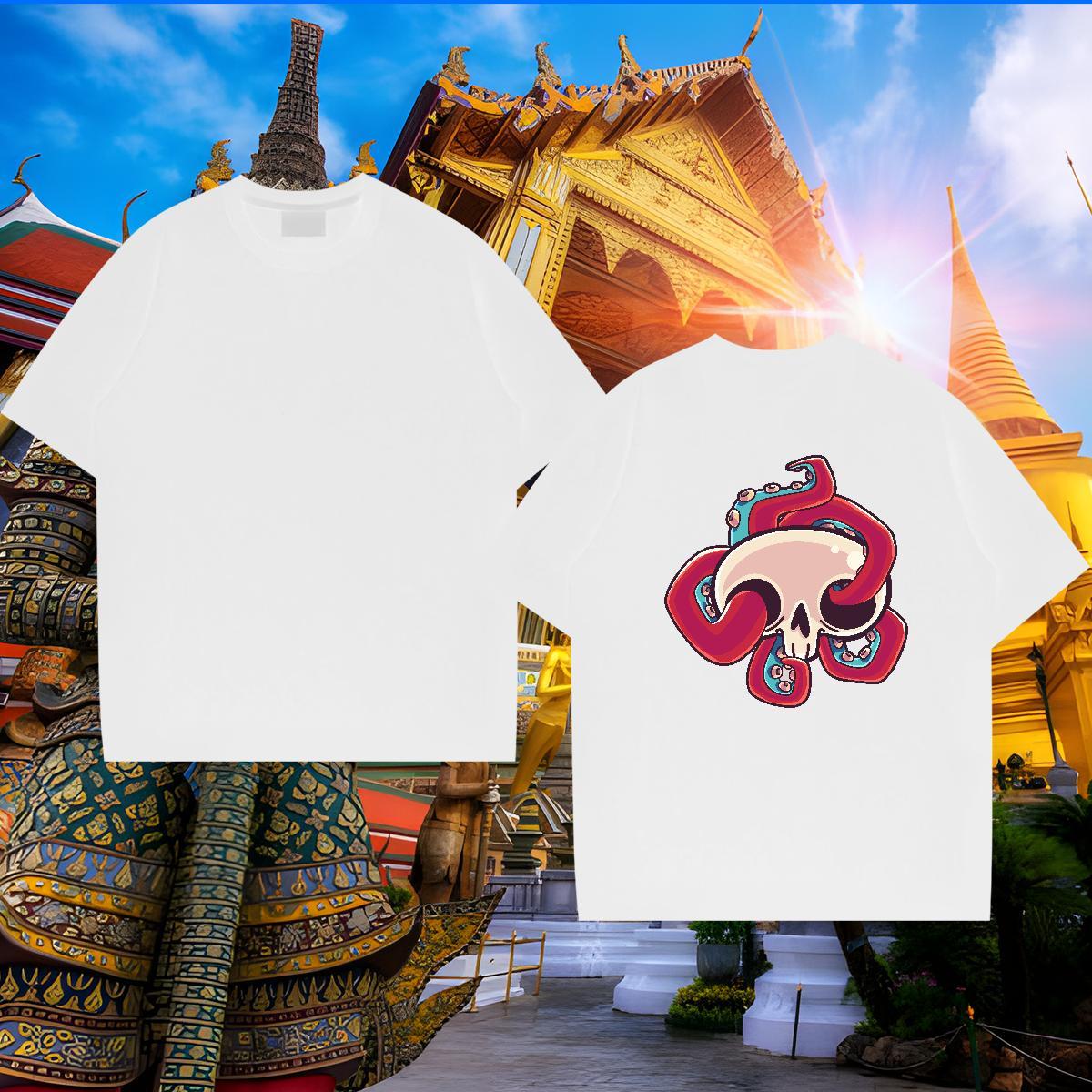 2024 Summer T Shirts Men skull Polos 230g 100% Cotton Daily Wear Loose Fit Custom Printing Breathable Soft Mens Tshirts