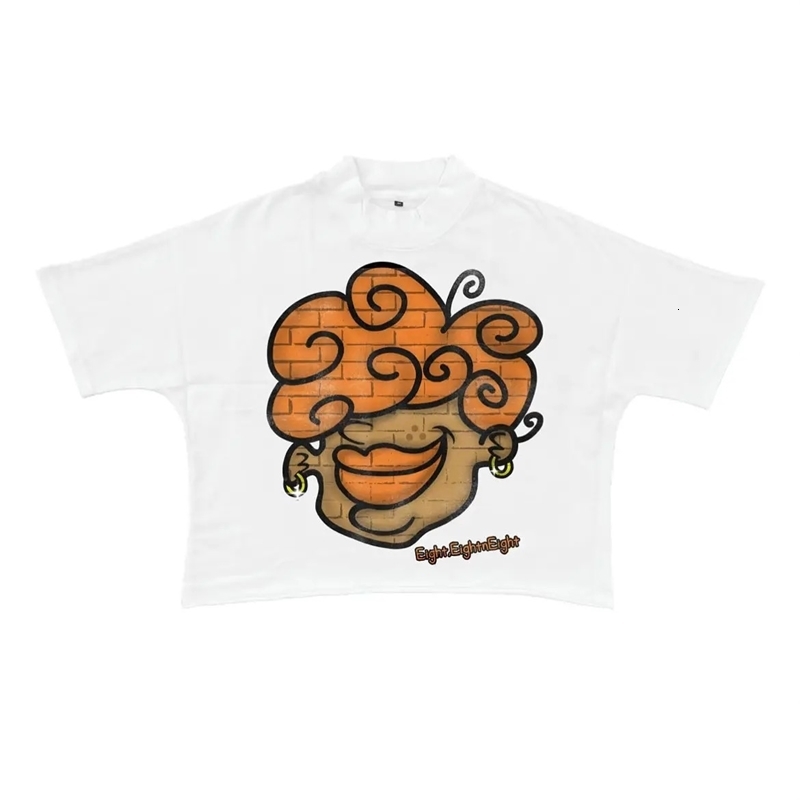 Harajuku Cartoon Big Head Pattern T-shirt Large T-shirt Casual Gothic Y2K Top 2000s Retro Mens Wear240812