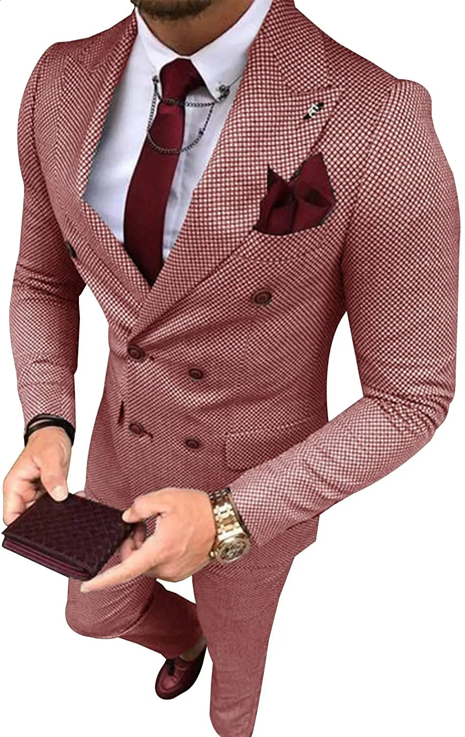 Mens Business Suits 2 Pieces Double Breasted Regular Fit Notch Lapel Plaid Wool Prom Tuxedos For Wedding BlazerPants 240812cj