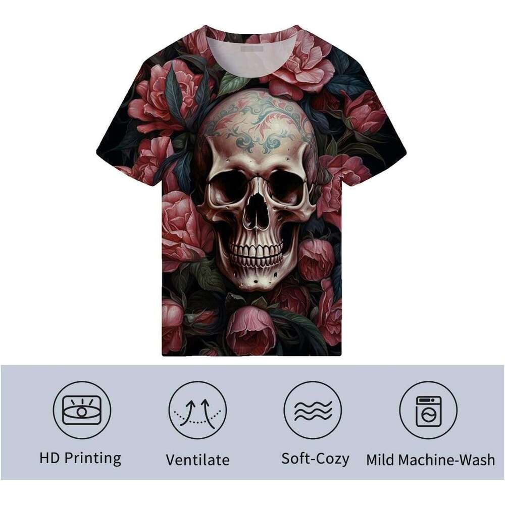 Halloween Mens T shirt Skull Graphic T-Shirts Novelty Rose Printed Summer Shirt shirts tshirt graphic tee Casual tops summer clothes Short sleeve 2025