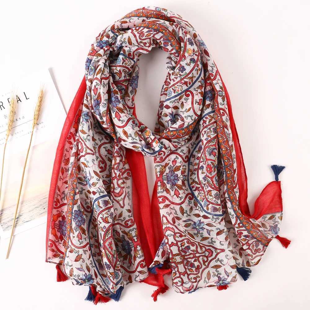 Luxury brand 2021 cotton scarf womens large shawl Pashmina Muslim headscarf Foulard design printing womens beach hair stealing scarf Pareo W240810
