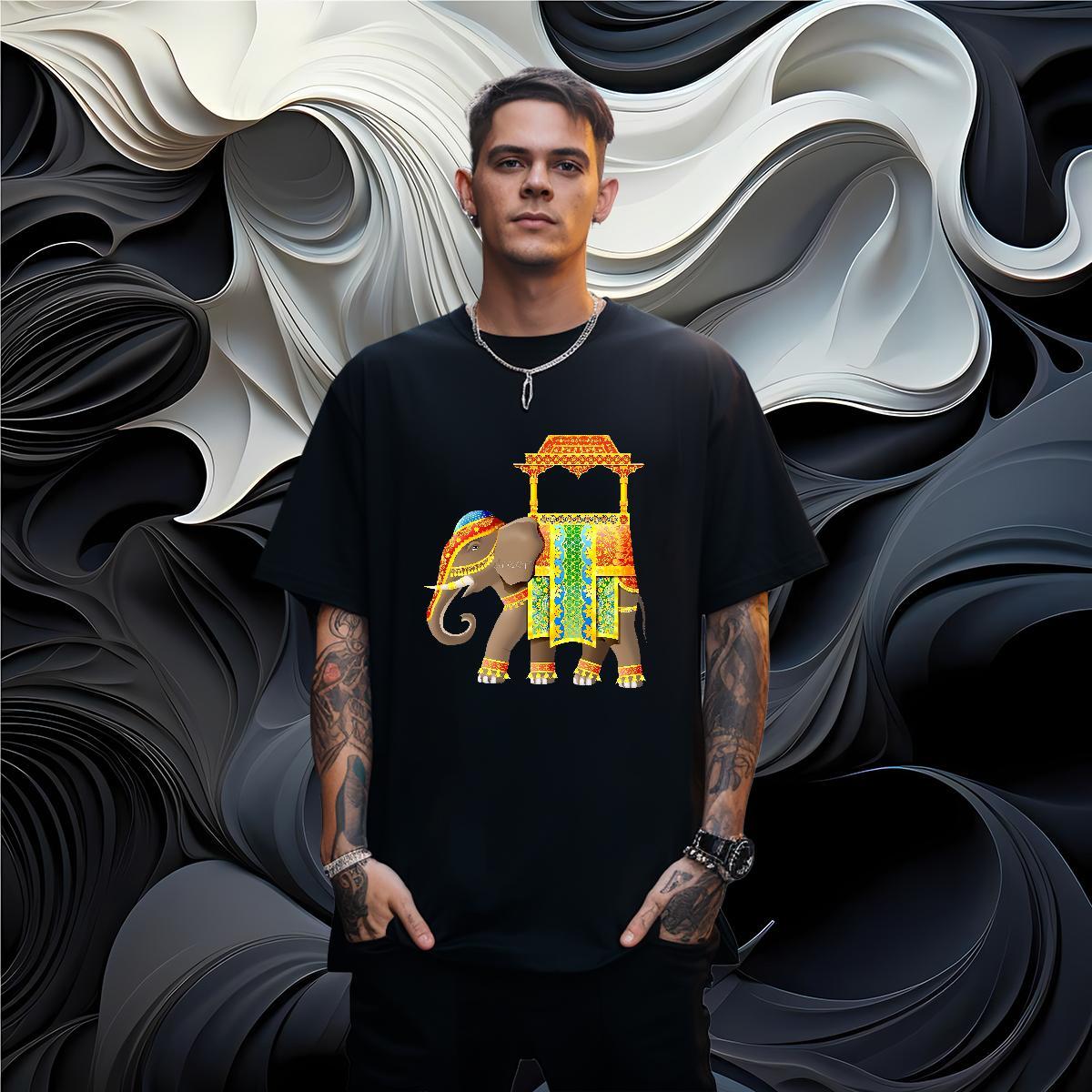 Loose Mens T Shirts elephant Round Neck Short Sleeve Daily Wear Black Oversized 230g 100% Cotton Mens Tshirts Classic Casual Tops Shirt