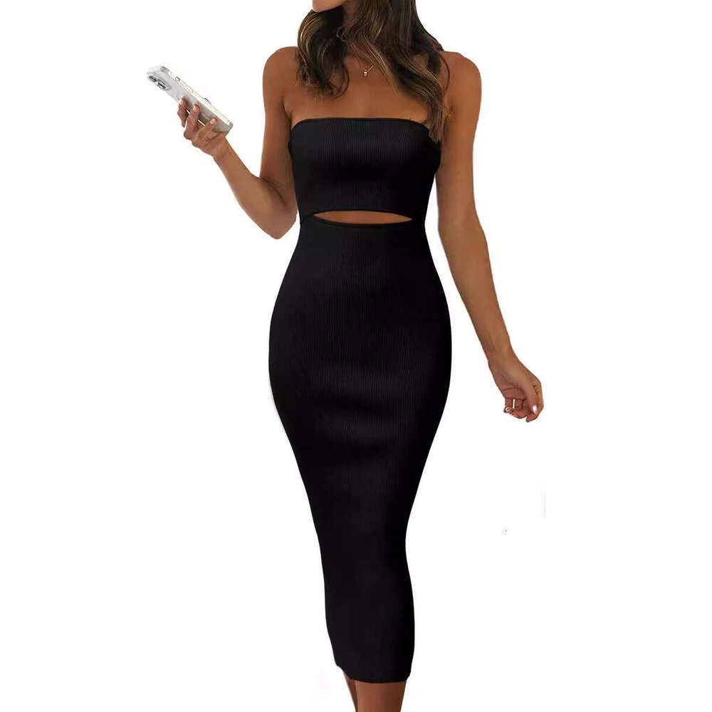 2024 Summer New TIKTOK Womens Knitted Strapless Slim Fit Hip Hugging Long Dress Long Summer Dress Fishtail Dress Loose Bifurcated Silk Dress Lace Dres