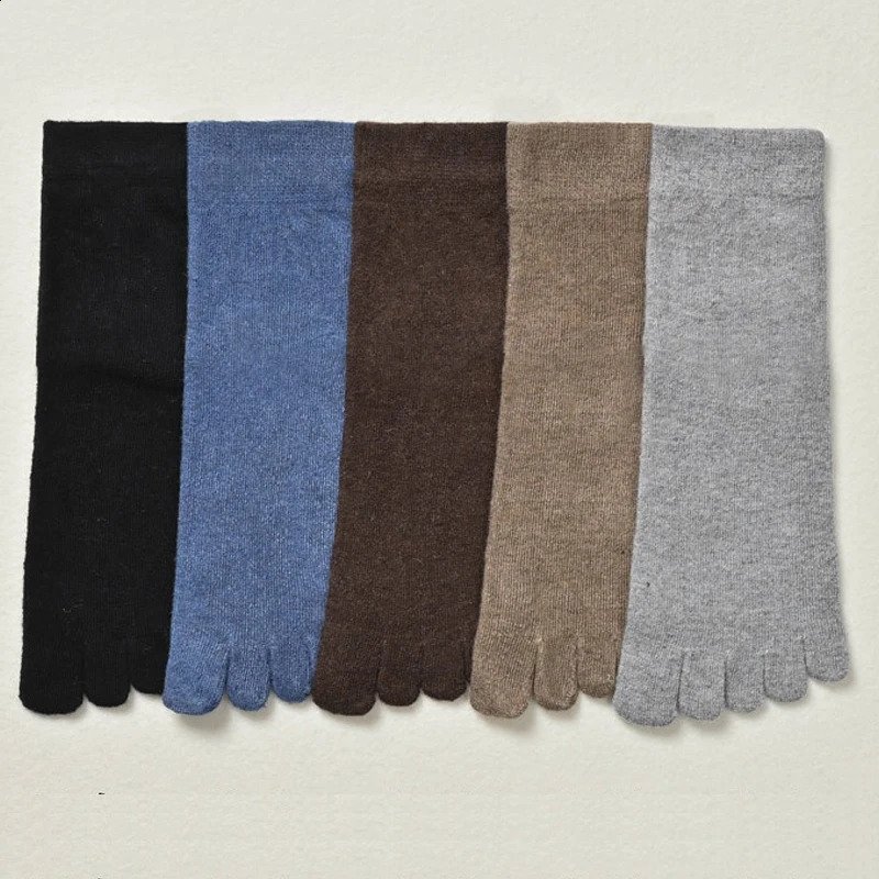 5 Pairs Wool Toe Short Socks Winter Man Solid Soft Elastic Endurable Business Sweat-Absorbing Thick Thermal Warm 5 Finger Socks 240812