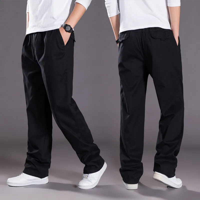 Mens Overalls Cotton Cargo Pants Casual Sports Sweatpants Stretch Waist Work Utility Dungarees Black Gym Jogger Trousers 240812