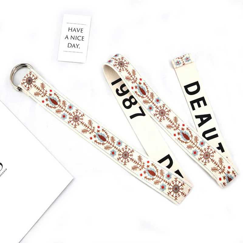 Belts Fashion printed canvas belt womens metal D-ring buckle waistband belt jeans dress Trouser womens decorative waistband Harajuku Y2408108ERA