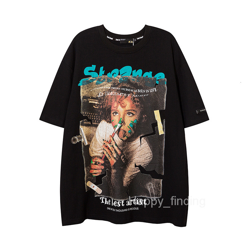 Mens American Ins High Street Short Sleeved T-shirt Mens and Womens Trendy Style 24ss Loose Street Five Quarter Sleeve