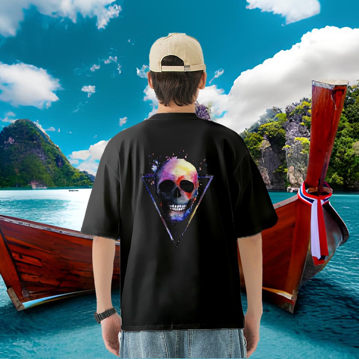 Designer T-Shirts skull Tee Shirt 230g 100% Cotton Casual Beach Free Shipping Customized Breathable Short Sleeve Men Tees