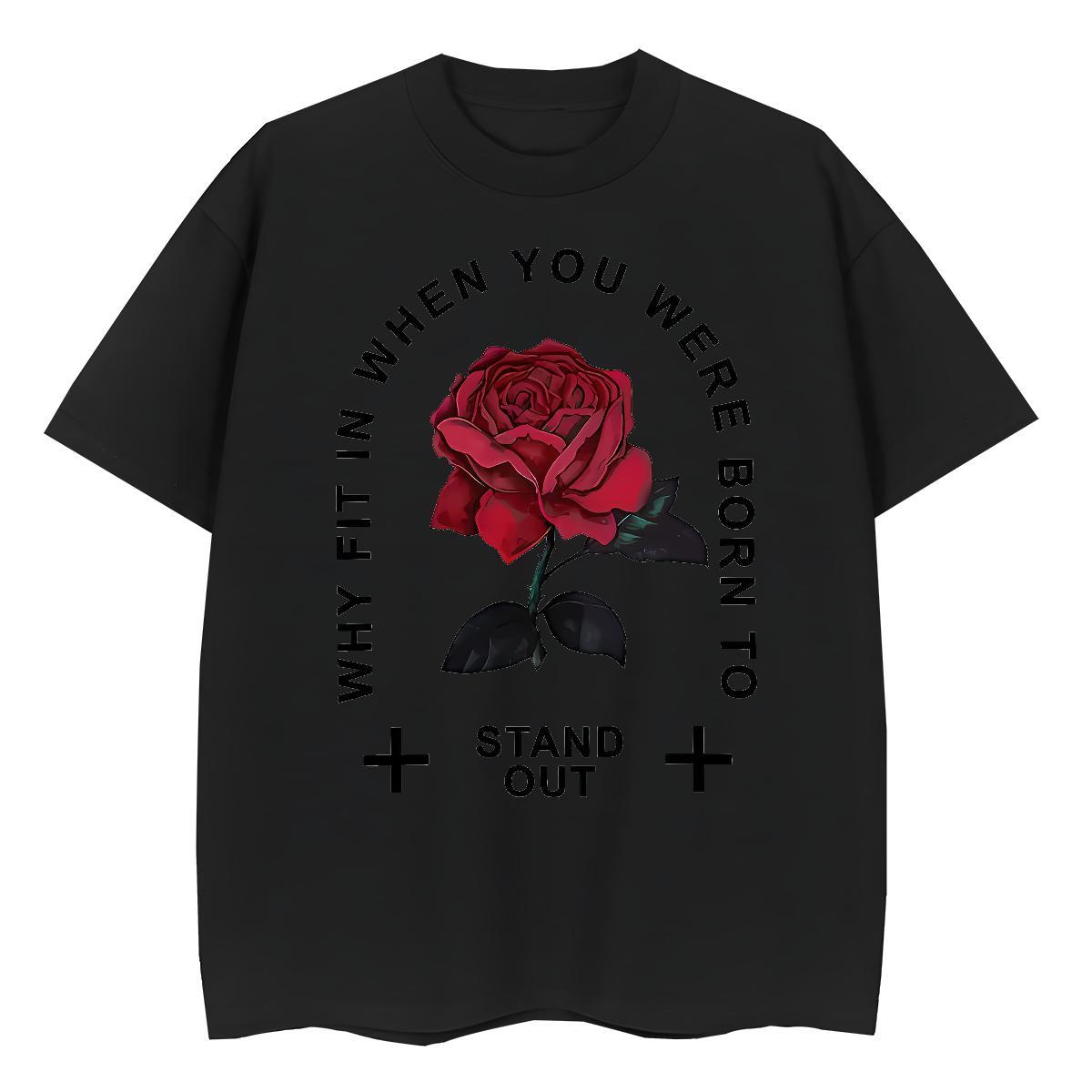 Free Shipping Men Tops Tees Outdoor 230g 100% Cotton Black White Pure Cotton ROSE T shirt DIY Polos
