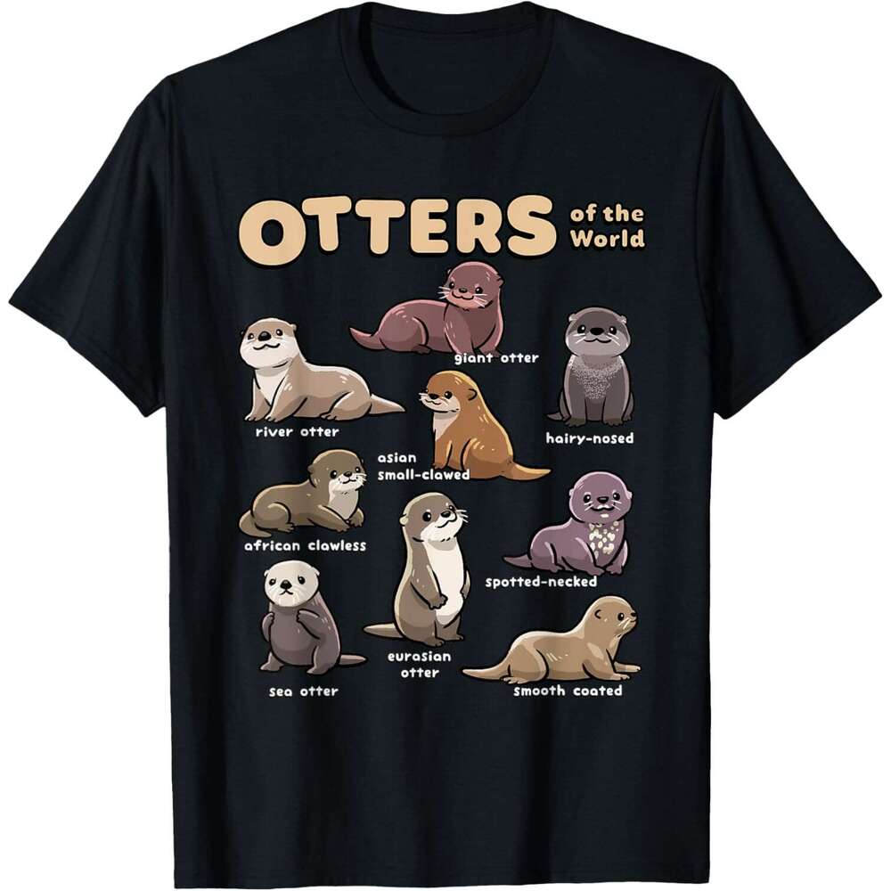 Casual T shirt for Mens Sea Animals of the World Chibi Otter Lover Educational T-Shirt Shirts Tshirt Graphic Tee Tops Clothes Short sleeve Free shippi
