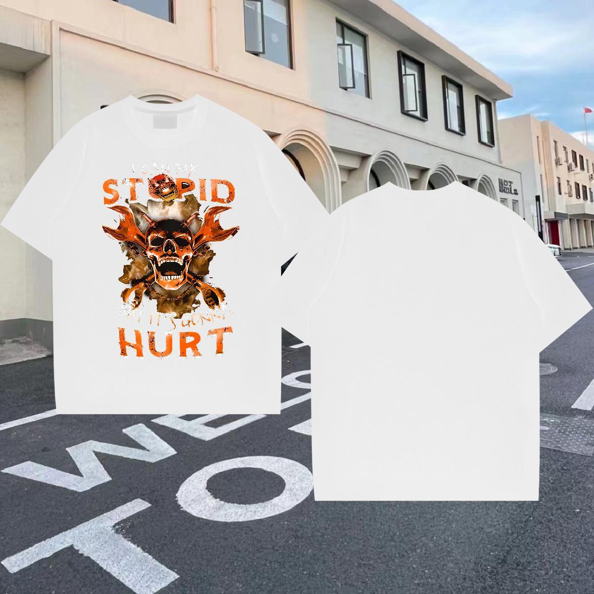 New Mens T Shirts skull Tops Shirt 230g 100% Cotton Sport High Quality Cartoon Print Crew Neck Tshirts