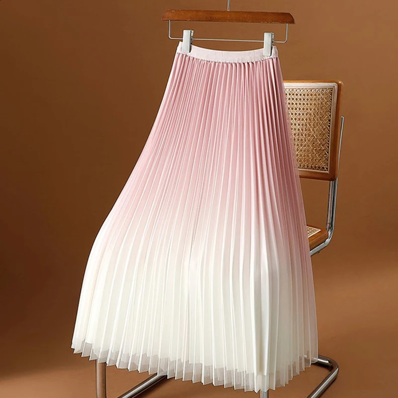 MEXZT Elegant Tulle Midi Skirt Gradient Mesh Streetwear Korean High Waist Elastic All Match A Line Skirts 240810