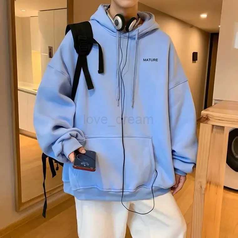 2021 New Hooded Sweatshirt Trendy Mens Hong Kong Style Loose Fit Cool Autumn/winter Fleece Lined Versatile Casual Student TopXJ240812