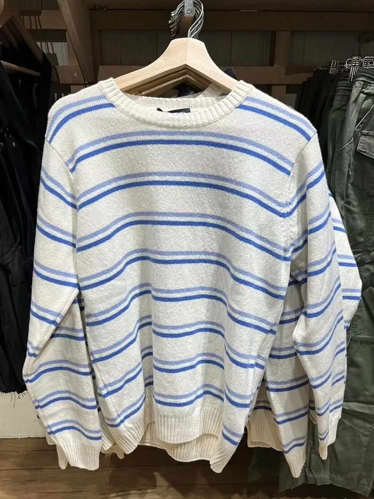 Retro Striped Knit Sweaters Women Autumn Vintage Casual Soft Cotton Round Neck Long Sleeve Pullovers Harajuku Sweet Y2k Tops 240812