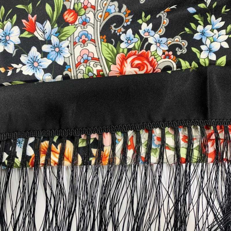Russian national scarf womens floral print Bandana shawl ethnic edge handmade headscarf Babushka headscarf bag Pashmina W240810
