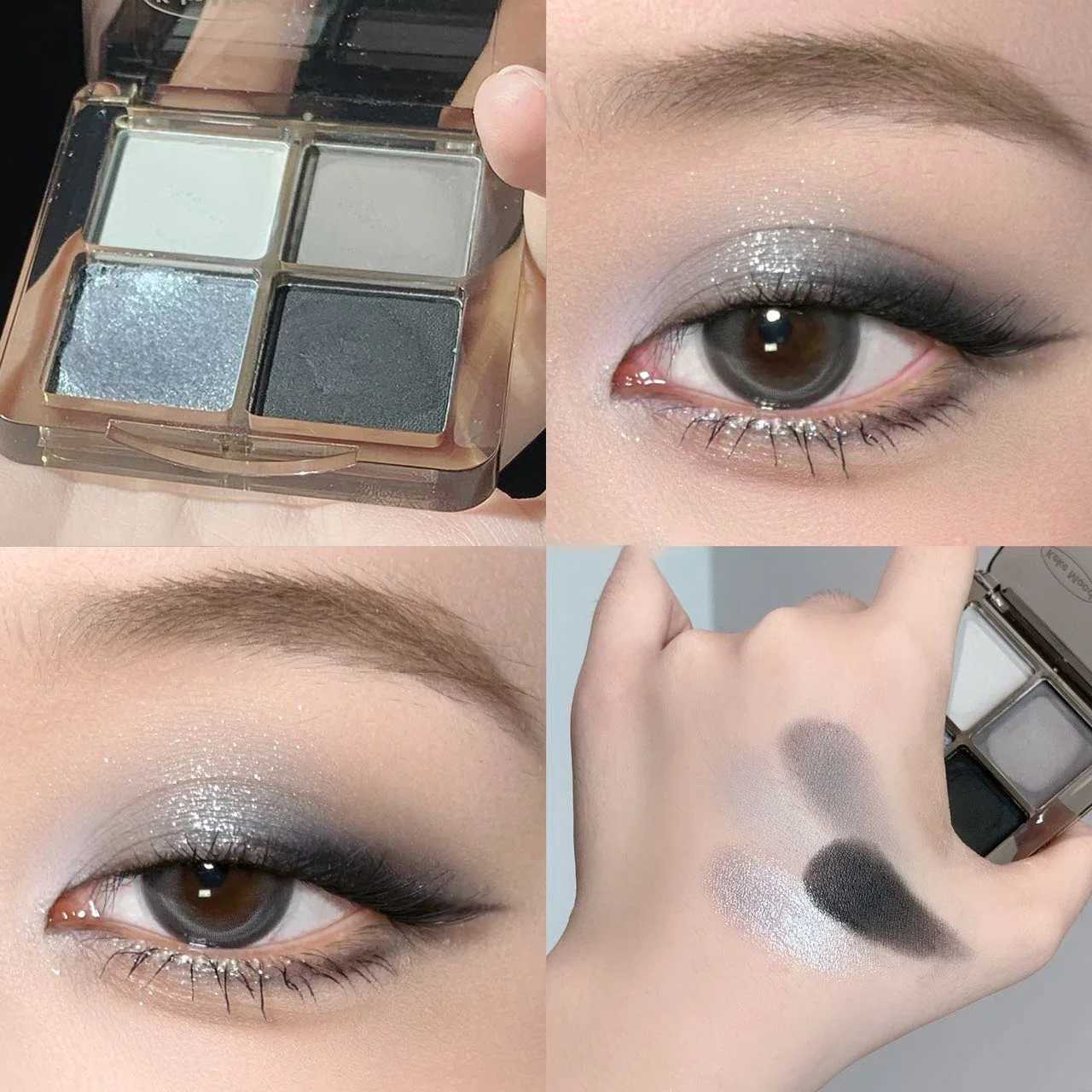 4 Colors Mini Shimmer Matte Eyeshadow Palette Punk Smoky Black Eye Shadow Glitter Metallic Eyeshadow Cosmetic Eye Makeup PaletteCL240812