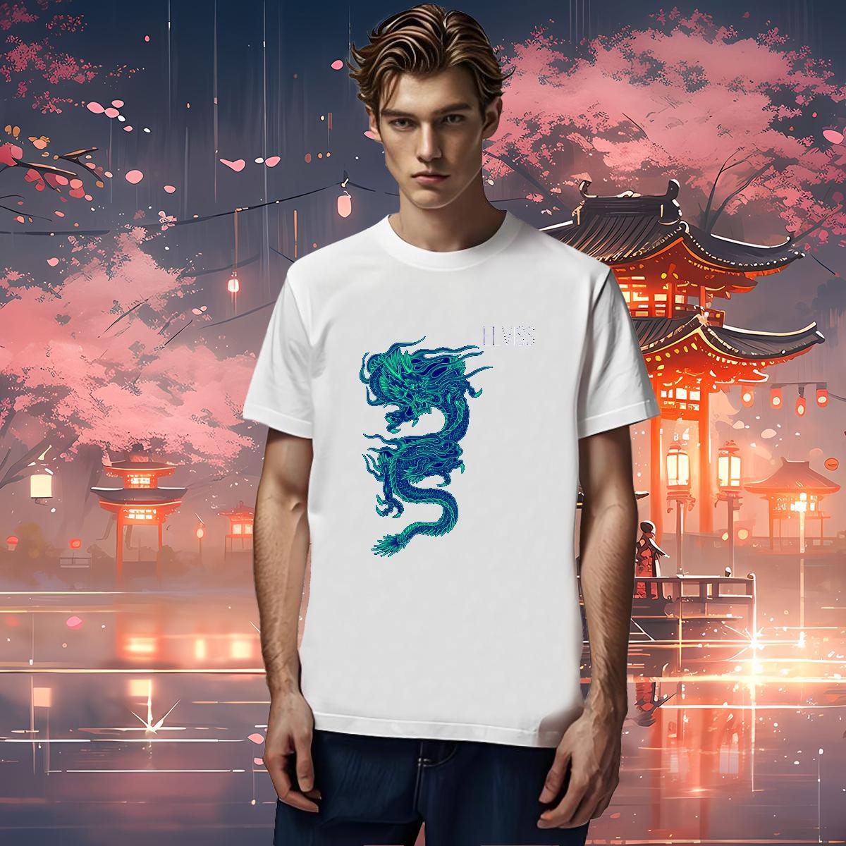 DIY Customized 230g Pure Cotton T-Shirts for Men dragon Beach Mens Tshirts Wear Crew Neck Brand Oversized 3XL 4XL