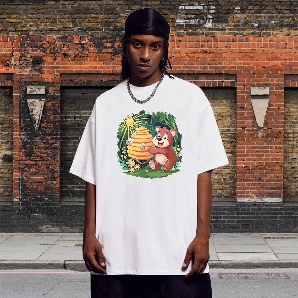 Loose T-Shirts bear Breathable Short Sleeve Street Casual Anime 230g 100% Cotton Mens Tshirts Fashion Design Clothings