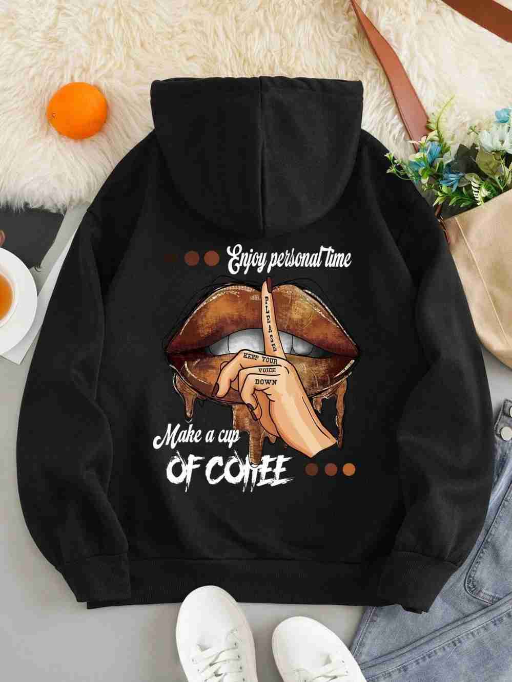 Make A Cup Of Coffee Dirty Little Secret Printing Sweatshirt Womens Soft Hooded Warm Fleece Hoodies Soft Oversize StreetwearXJ240812