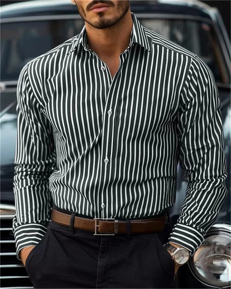 Mens Shirt Button Down Shirt Casual Shirt Black Red Blue Long Sleeve Striped Lapel Daily Resort Wear Fashion Casual Top Shirt 240812