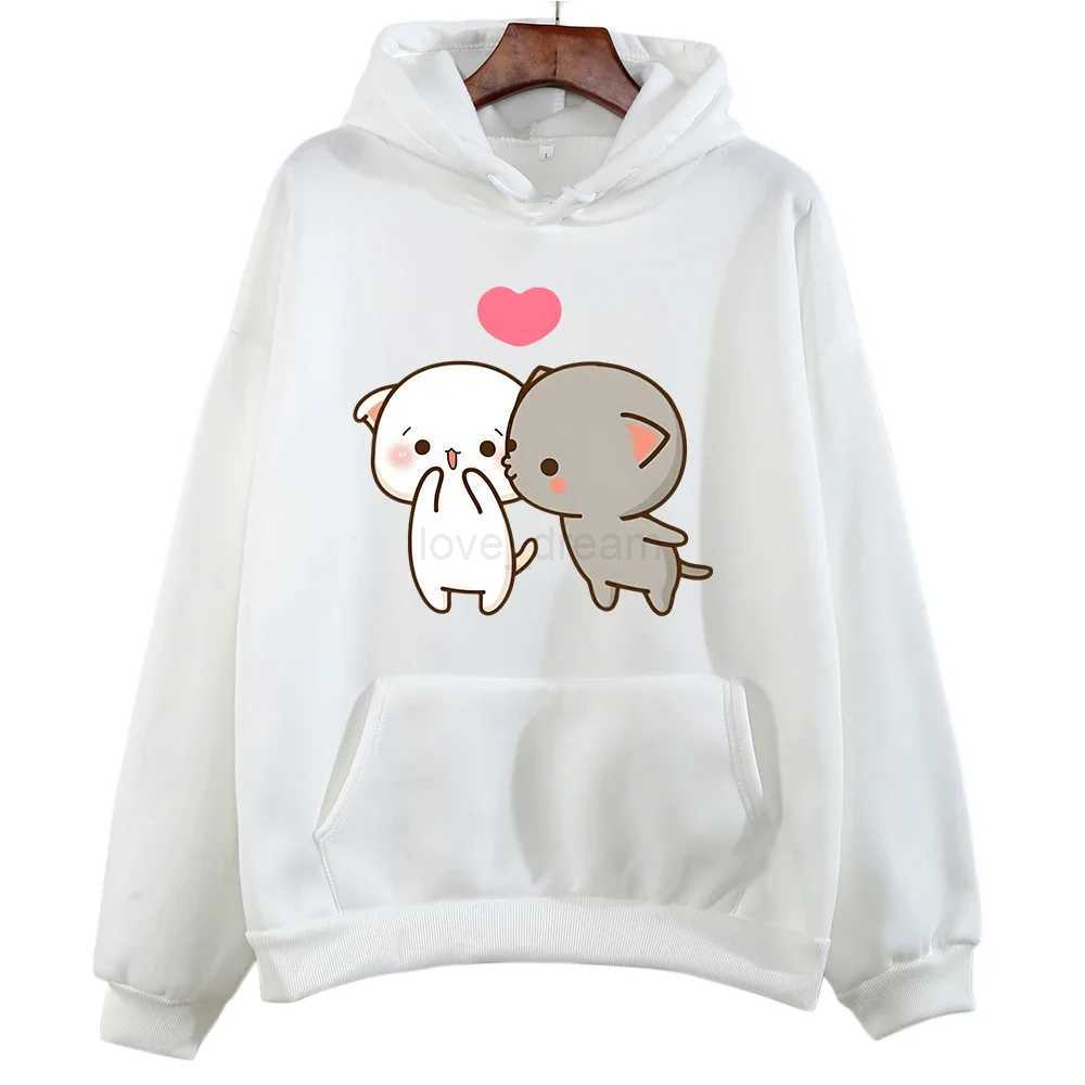 Peach And Goma Mochi Cute Cat Cartoon Print Clothing Plus Size Hoodie Men Women Couple Sweatshirts Long Sleeve Fmeale StreetwearXJ240812