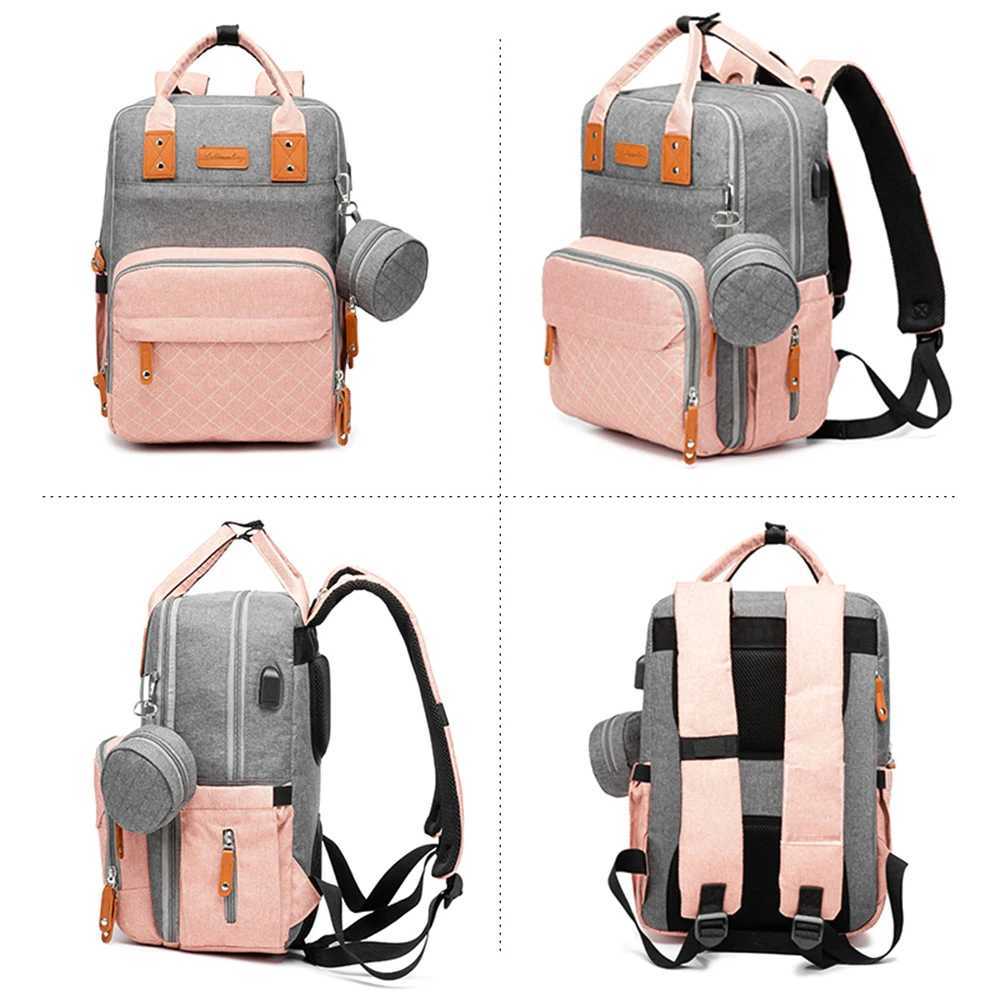 Portable dial bag backpack travel baby care bag large capacity mother bag waterproof strap USB charging port W240812