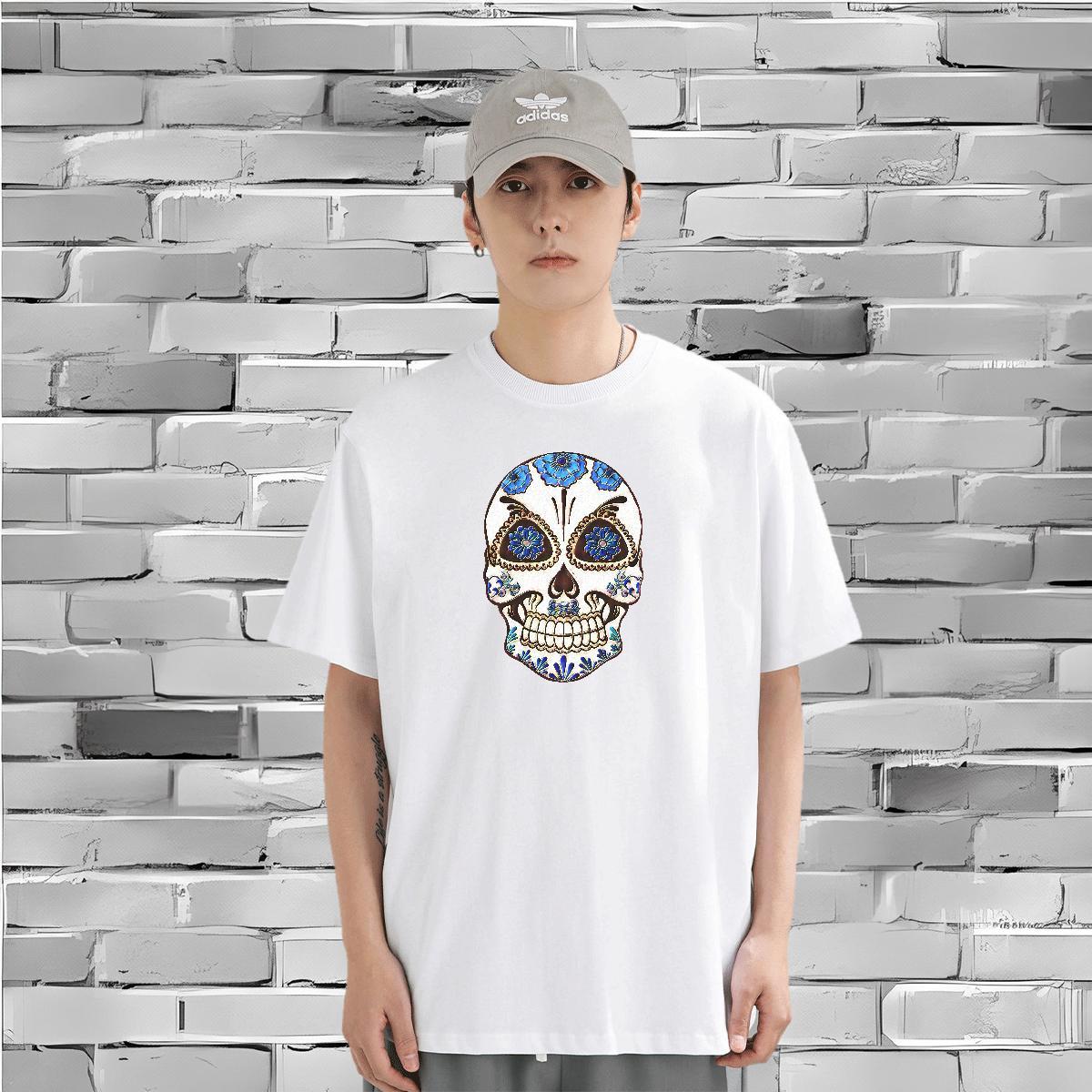 Factory Direct T-Shirts skull Tees Shirts 100% Cotton 230g Daily Outfit Wholesale Custom Big Size O Neck Short Sleeves Tshirts