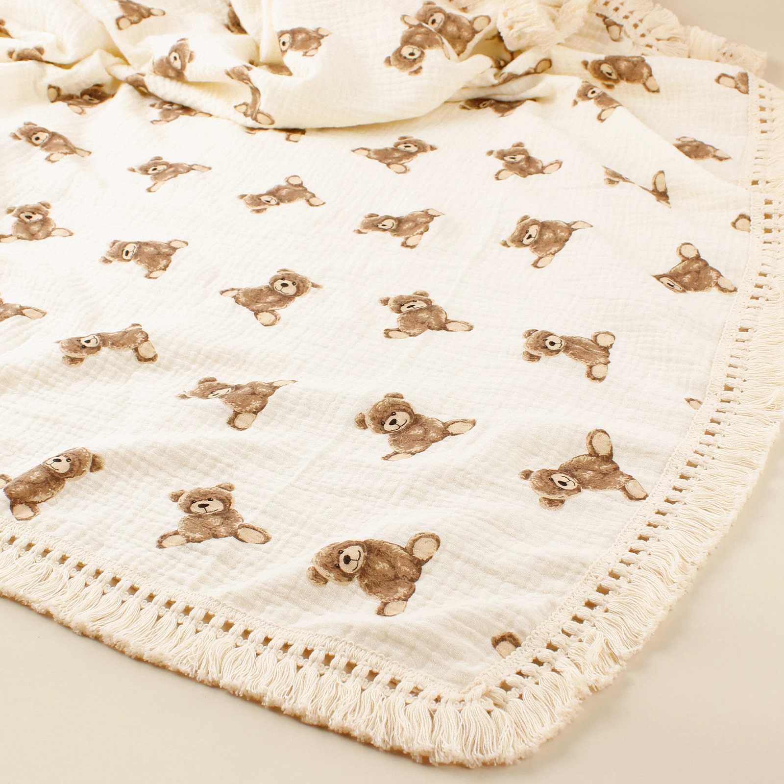 New cute printed baby packaging blanket organic cotton tassel blanket travel childrens soft bath towel childrens sleep cover blanketW240810