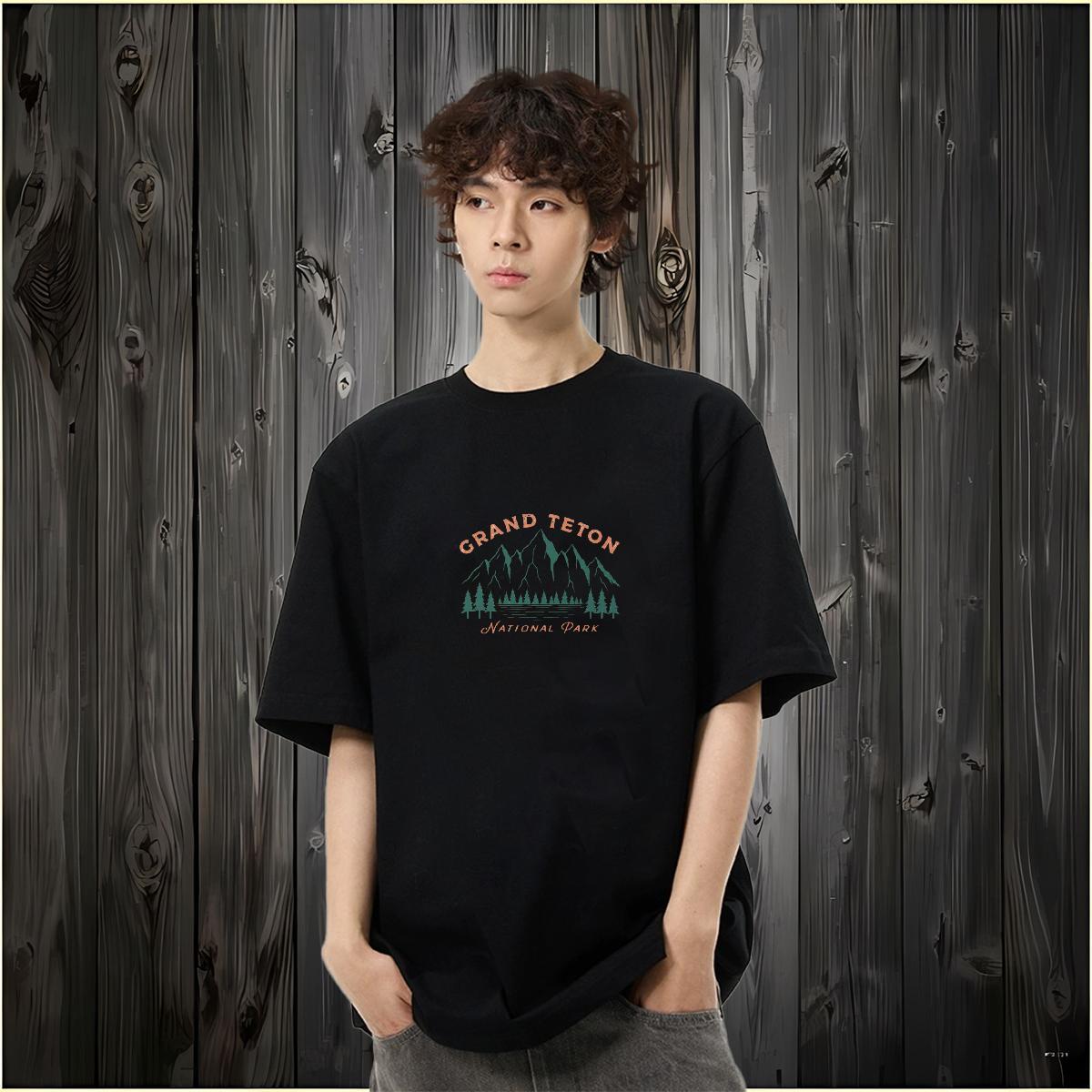 DIY Customized T-Shirts mountains Wear 100% Cotton 230g Daily Wear Cool Design DIY Logo Oversized Short Sleeve Soft Tshirts