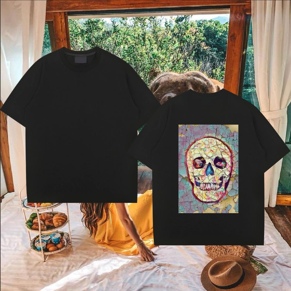Customized T-Shirts skull Tee Shirt 230g 100% Cotton Casual Beach Loose Custom Cartoon O-Neck Short Sleeve Couples T Shirts