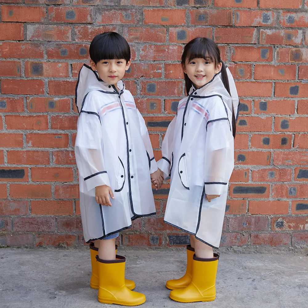 Kids Children Raincoat Waterproof Rain Poncho Clear Transparent Kindergarten School Student Rainsuit Protective Poncho Covers Y240813
