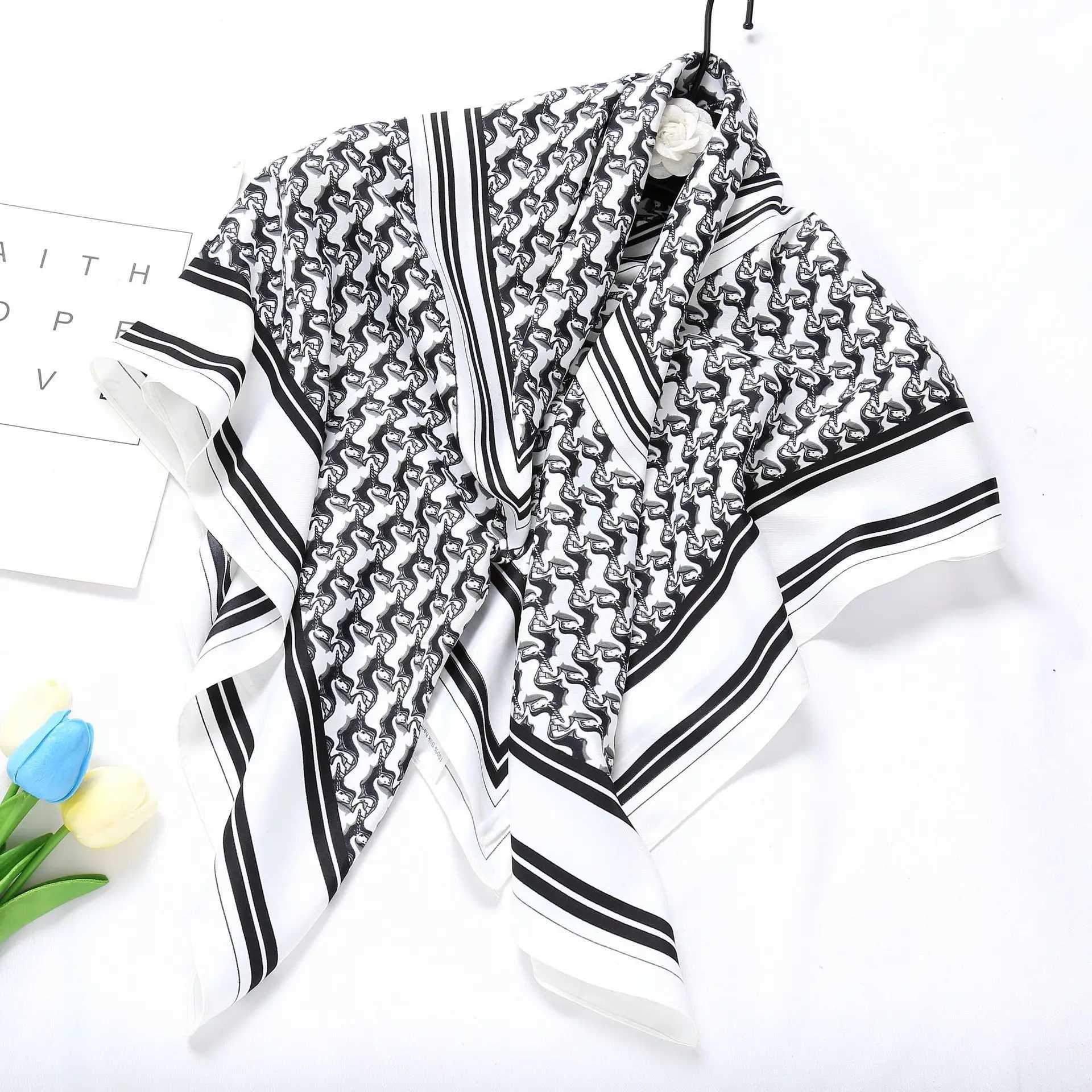 New Fashion Womens Satin Square Scarf 90 * 90cm Womens Neck Hair Tie Strap Bag Knitted Soft Collar Headscarf W240810