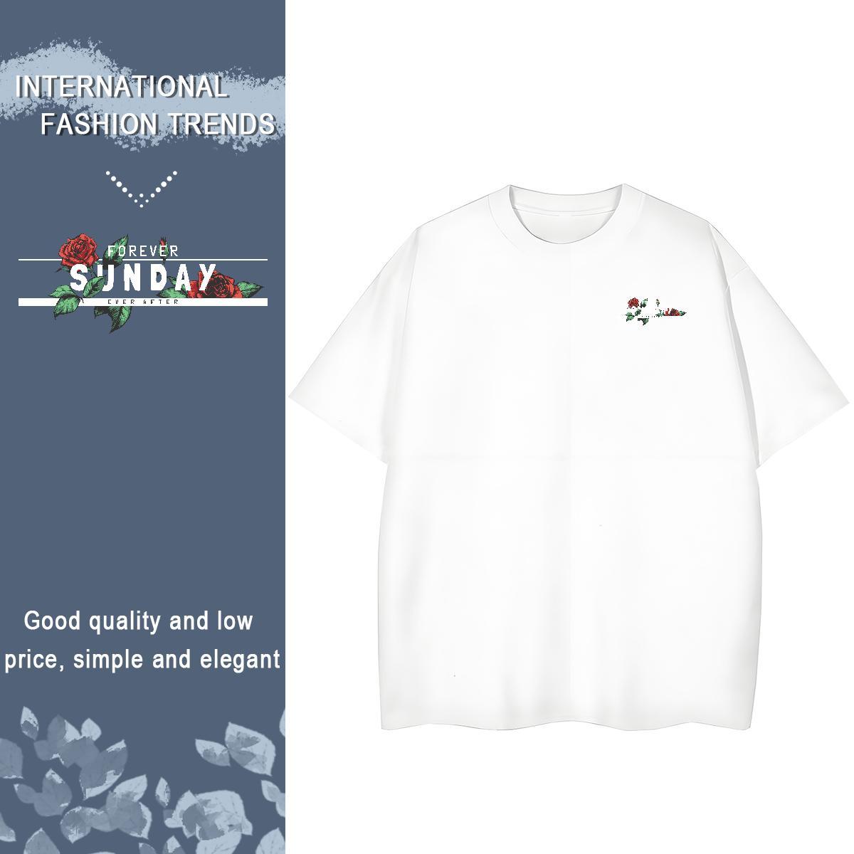T shirt 100% Cotton 230g ROSE Street wear Hip Hop Breathable Short Sleeve Graphic Mens Tshirts 2024 New Cool Tee Shirt