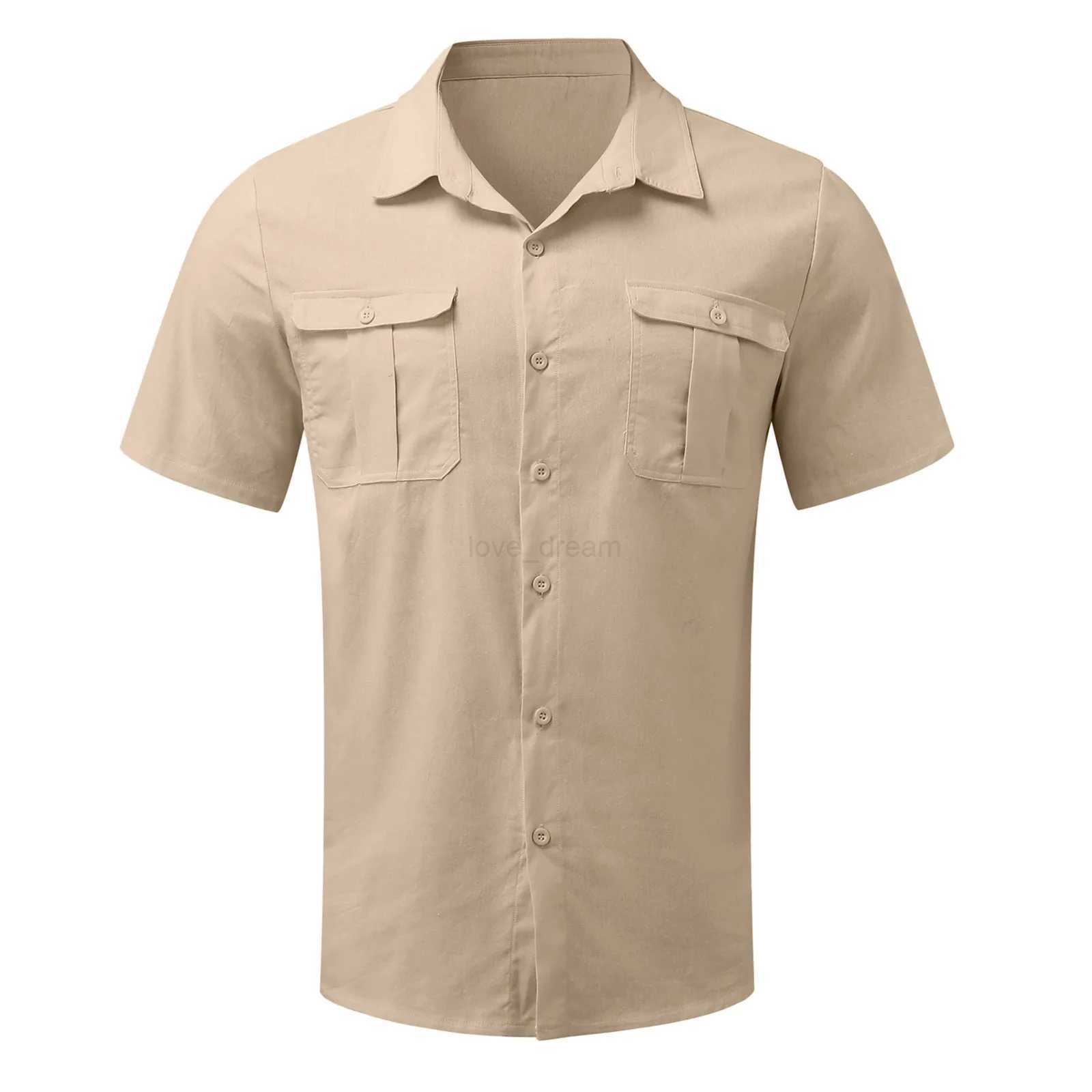 Cotton Linen Hot Sale Men Short-Sleeved Shirts Summer Solid Color Stand-Up Collar Casual Beach Style Plus SizeMale Shirts M-5XLXJ240812