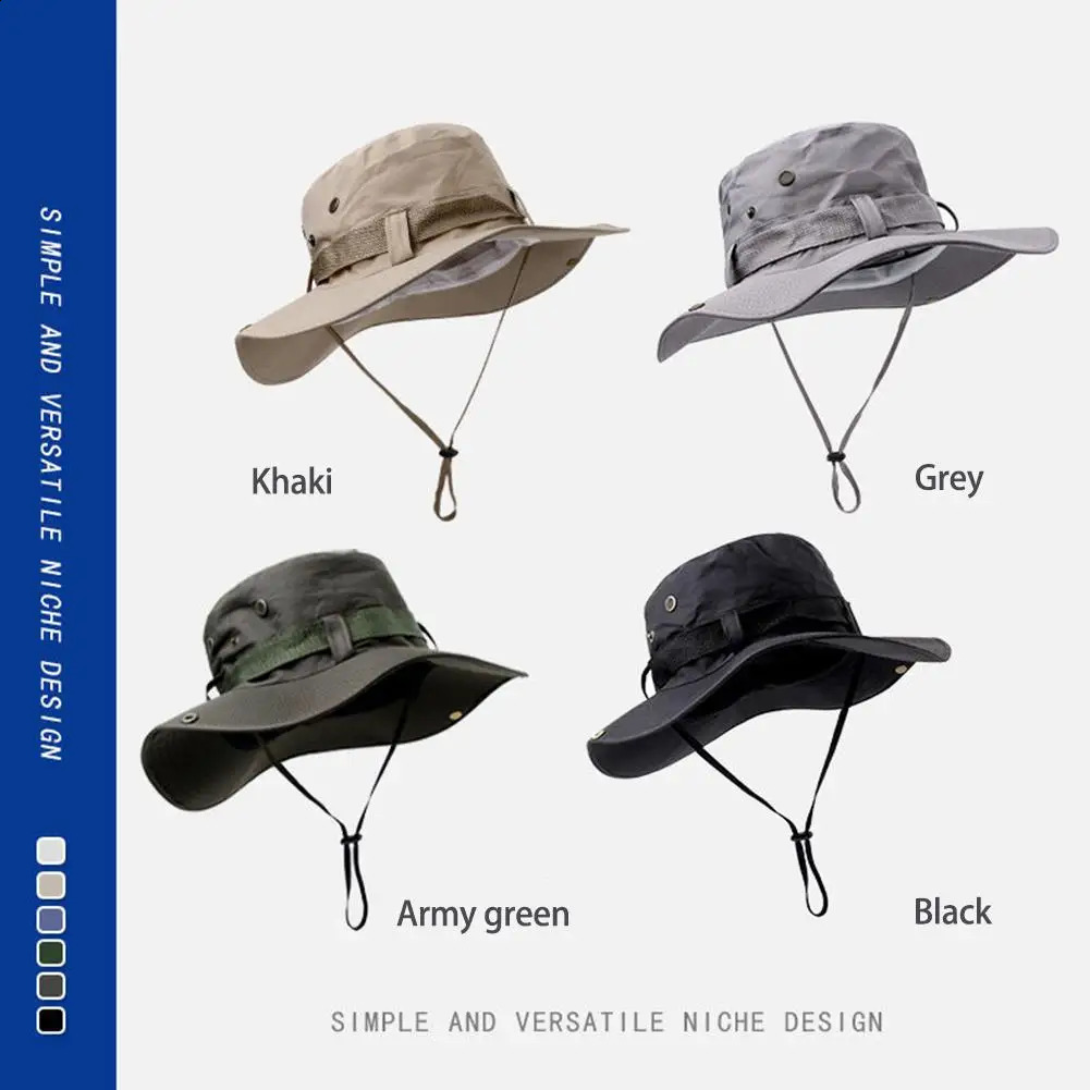 Mens outdoor fishing hat wide Brim UV protection womens bucket summer hiking 240812