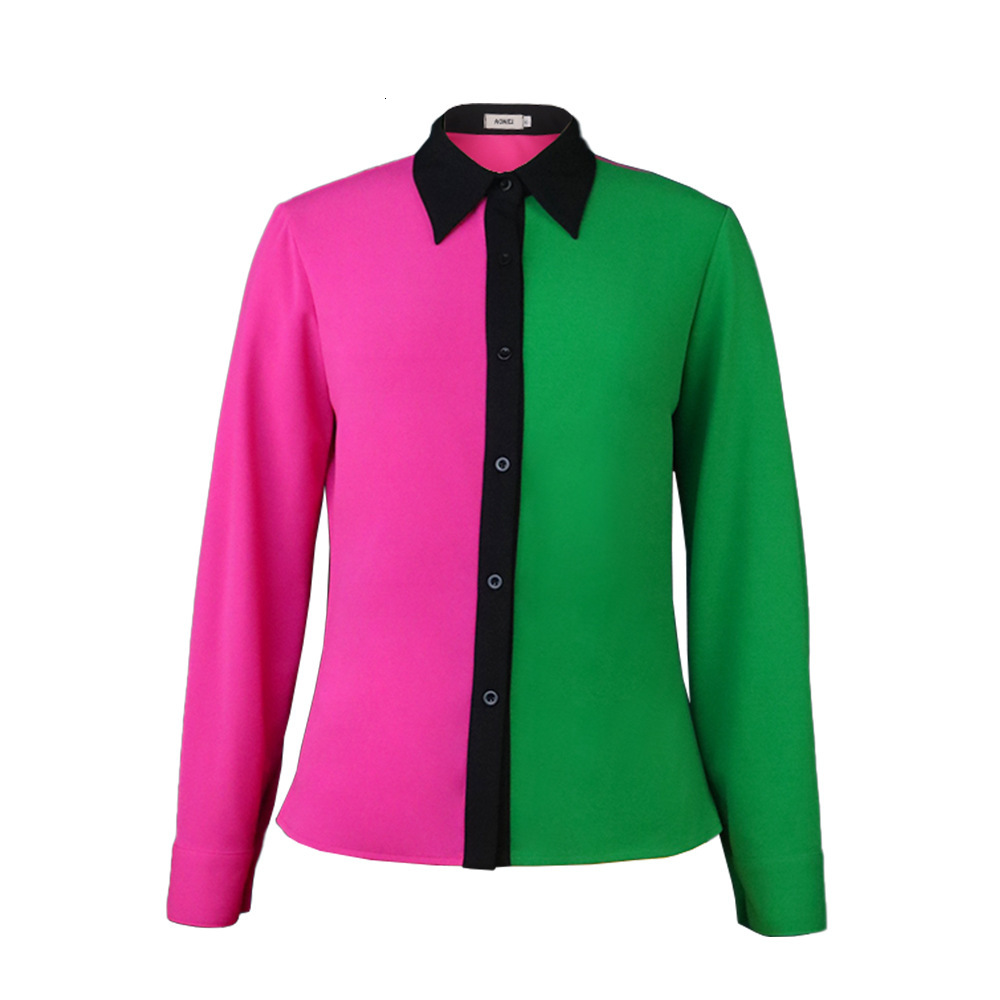 New autumn and winter color blocked long sleeved shirt niche, flamboyant, personalized, contrasting womens top blouse