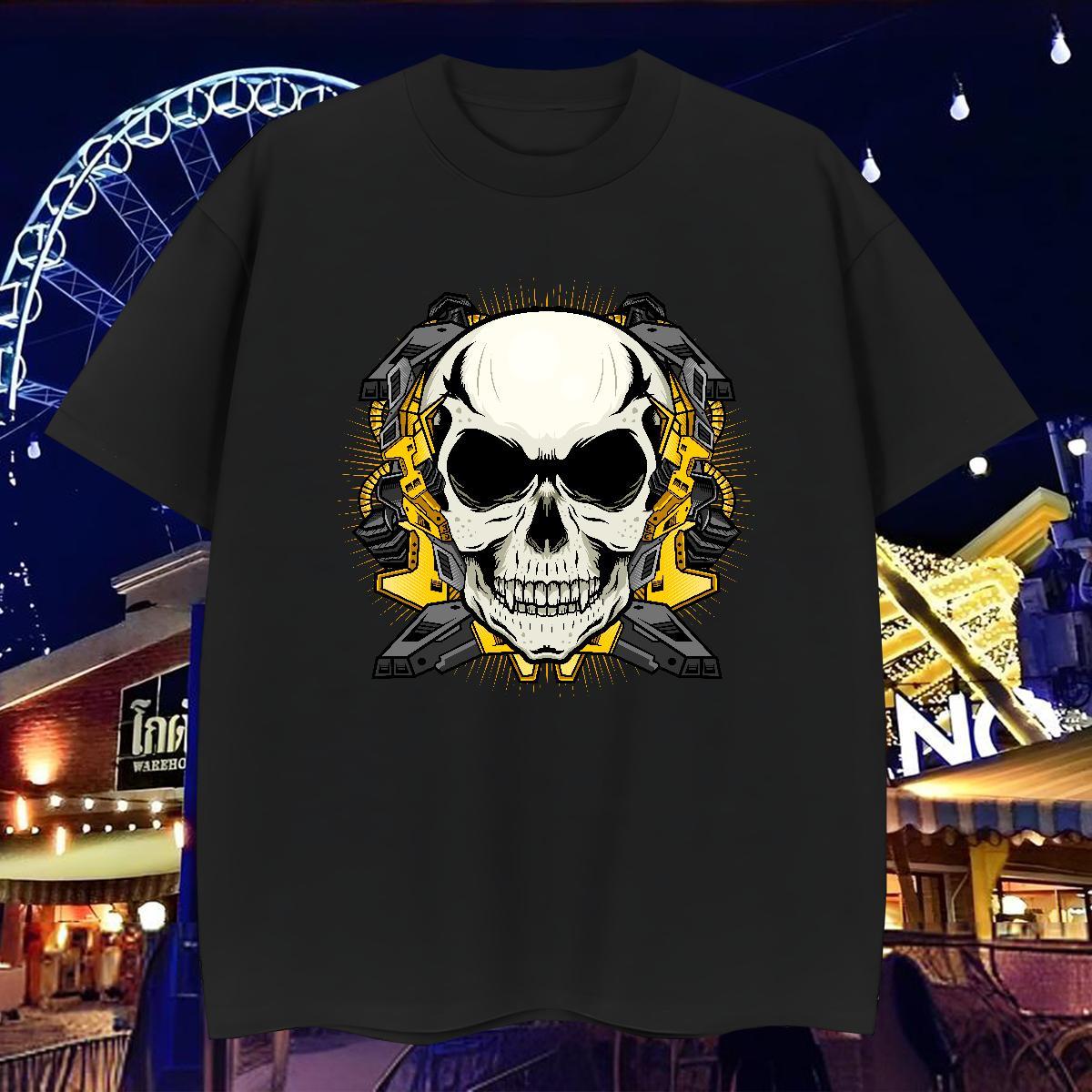Fashion Casual T Shirts Men skull Top Tees 100% Cotton 230g Beach Cool Asian Size Breathable Crew Neck Men Tshirts