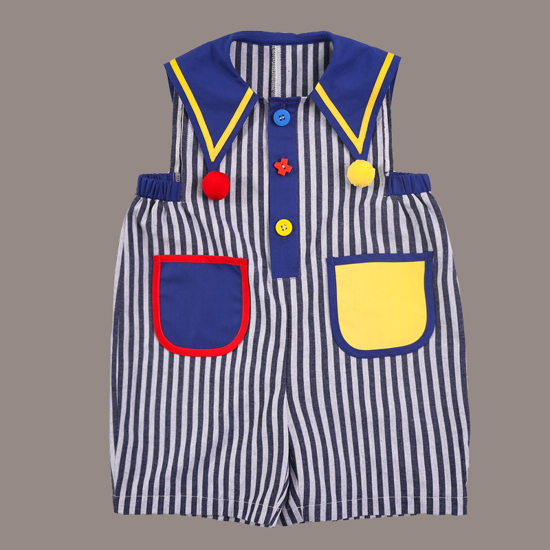 Children's summer new navy wind boys and girls back pants fisherman pants casual one-piece external wear one-piece 5 pants