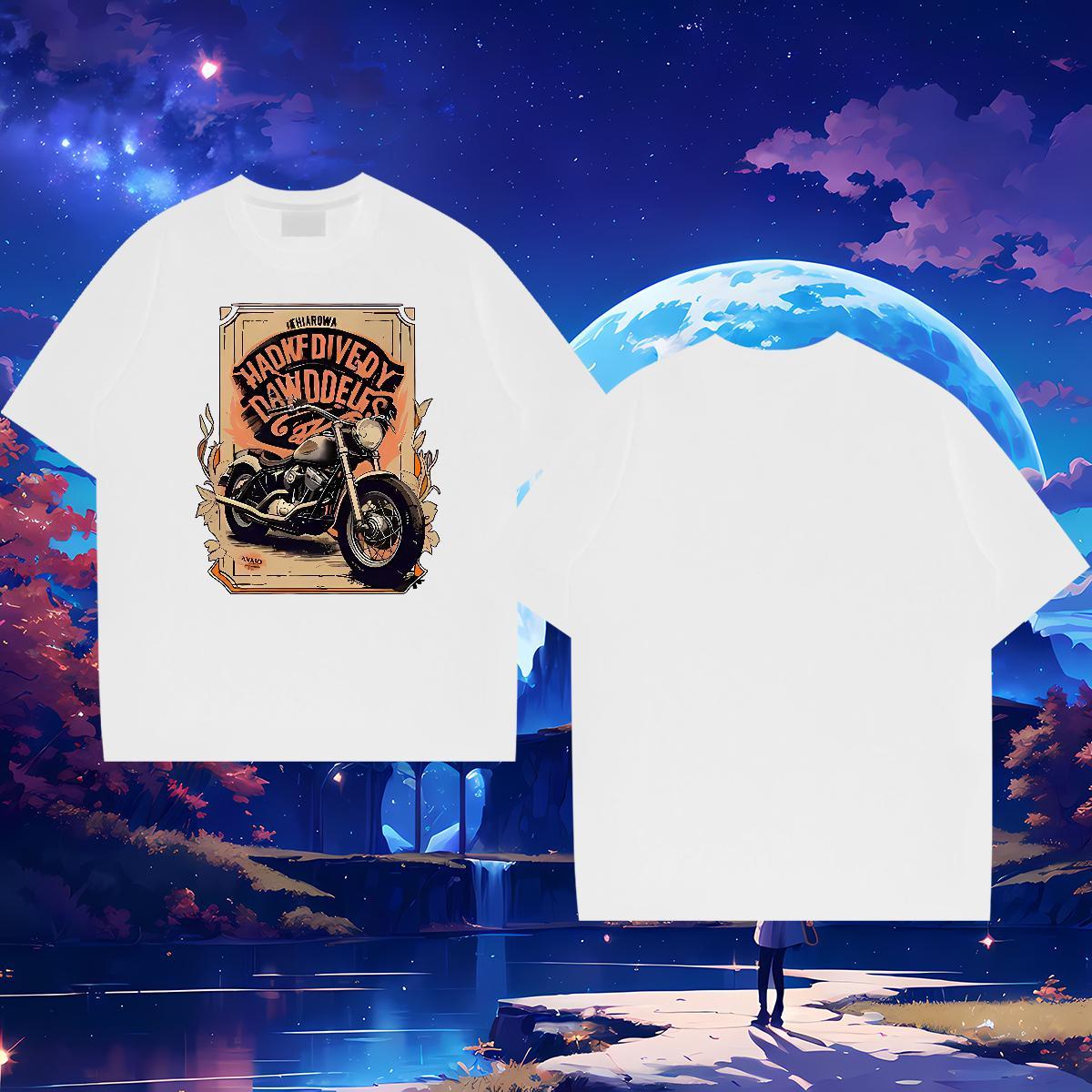 Free Shipping Men Tees Motorcycle 230g Pure Cotton Street Casual Round Neck Short Sleeve Man T Shirts Anime Print 2024 Summer Tees Shirts