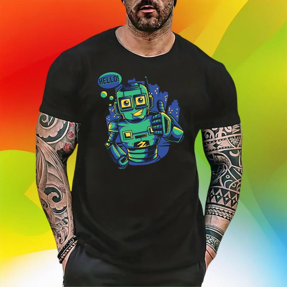 TOP Quality Men Clothes T-Shirt robot 230g Cotton Street O Neck Short Sleeves T Shirt For Man Asian Size 2024 Summer Tops