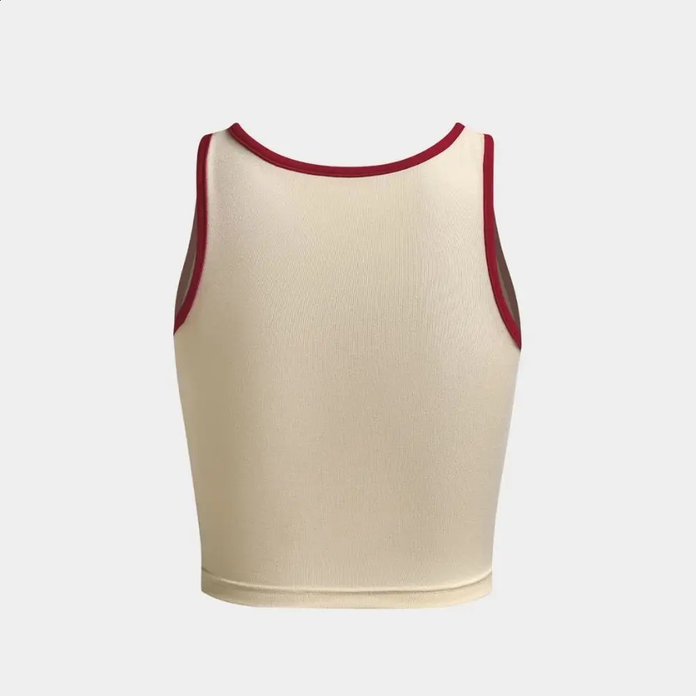 Y2K Europe and Americas Top Womens Summer Vest Letter Beige Print Spice Retro Short Slim Navel Top Street Goth Camisole 240812