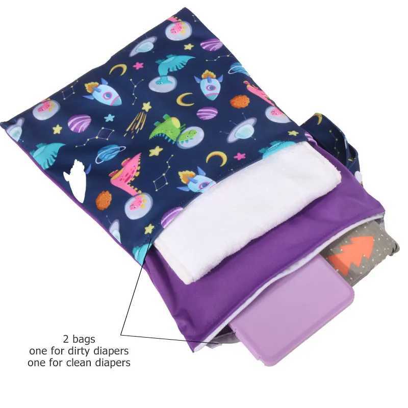 Pororo baby reusable diaper bag mother waterproof toy clothing storage bag two bags with dry wet separation beach bag size 25 * 35cm W240812