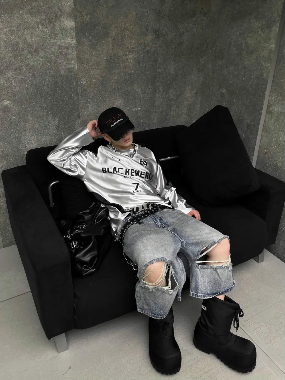 Liquid Silver Splicing Contrasting Letters Loose Long-sleeved T-shirt American Casual Street Wear Sports Top T Shirt 240807