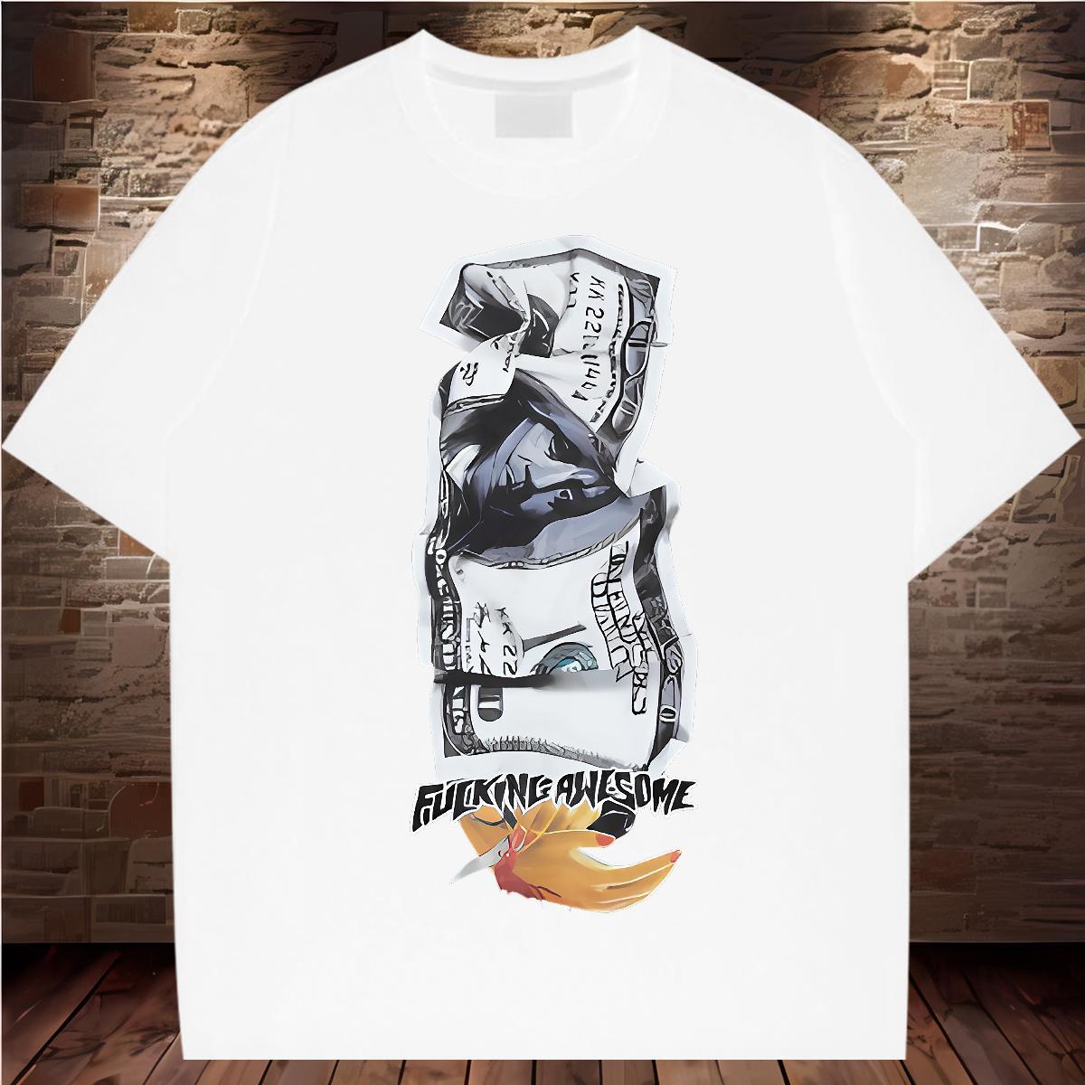 Fashion T-Shirts for Men hands Top Tees 230g Pure Cotton Anime Printing Street Popular Asian Size O-Neck Short Sleeve Men Tops Tees