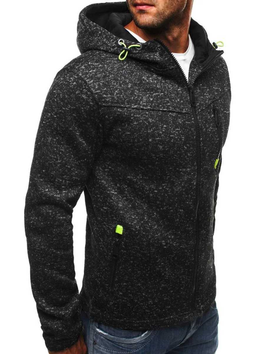 New Mens Zipper Stand Collar Sports Casual Jacquard Camouflage Loose Long Sleeve Hoodie Fleece Cardigan Insert Bag Hoodie CoatXJ240812