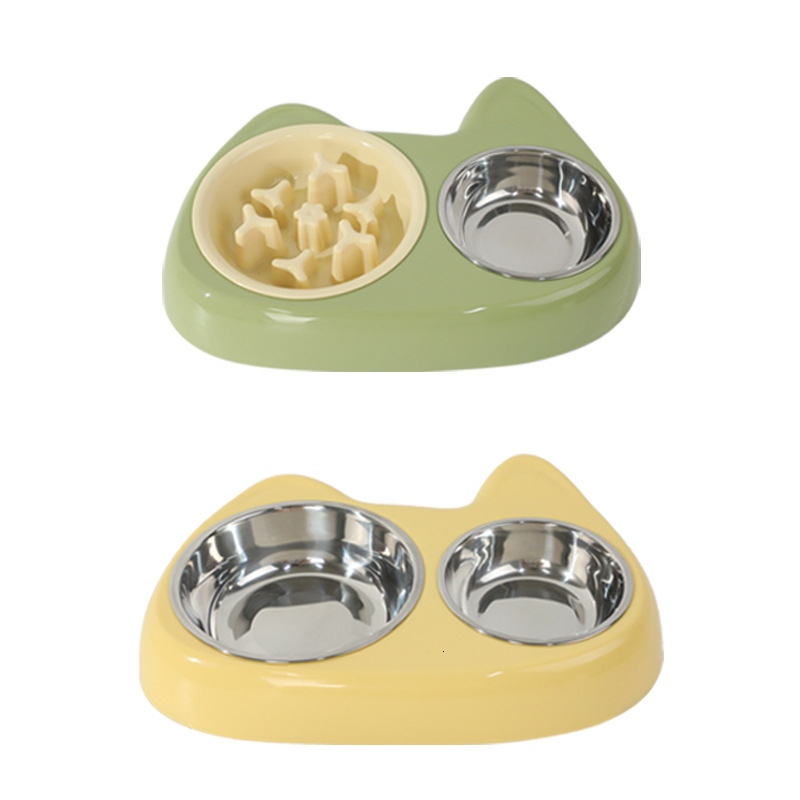 Pet size eye double choking anti slip small and medium-sized slow food stainless steel dog bowl