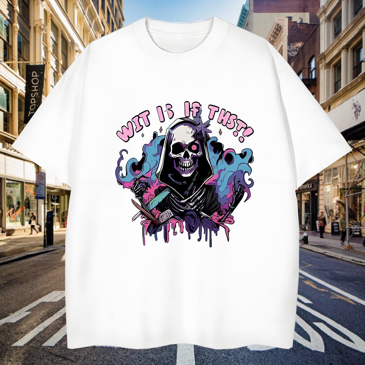 Fashion Designer Man T Shirts skull Tops 230g 100% Cotton Anime Printing Street Unisex Cartoon Print Breathable Crew Neck Tshirts