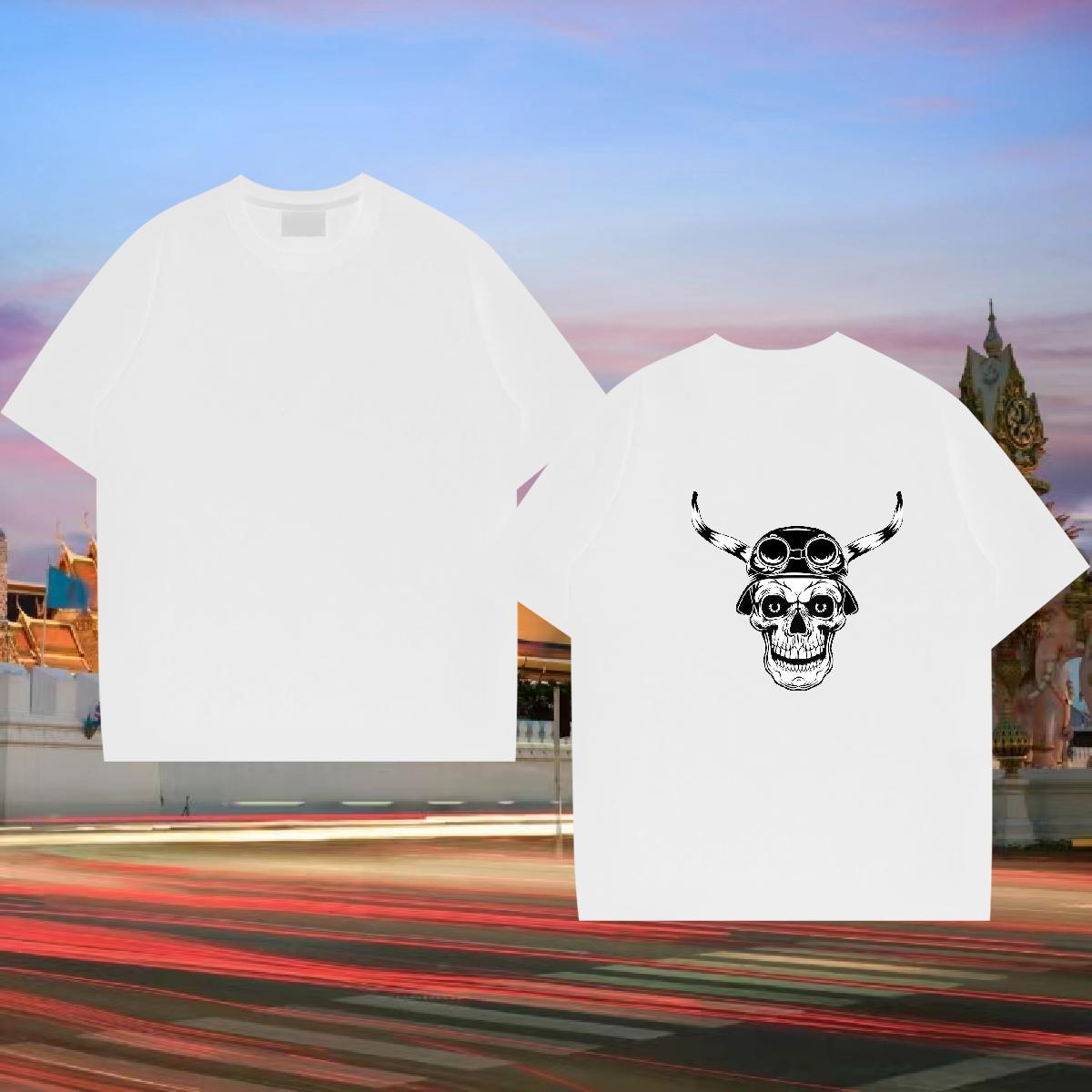 Fashion T Shirt For Man skull Tops Shirt 100% Cotton 230g Hip Hop Soft Custom Print Plus Size Pure Cotton Men Tees