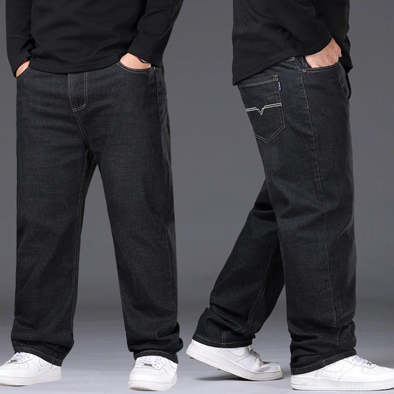 Denim Jeans For Men Plus Size 48 50 300KG Casual Fashion Business Pants Elastic Loose Straight Long Large Size 5XL 6XL 7XL 240812