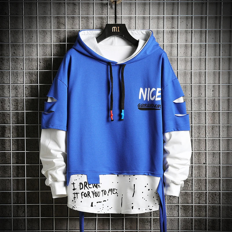 Men Ribben Hoodies Autumn Male Fashion Clashing Colours Sweatshirt Letter Printed Hooded Hip-hop Streetwear Casual Man Clothes 240812